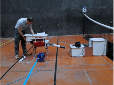 Testing equipment measuring ball pace on the court floor