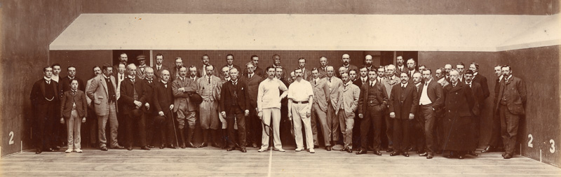 Players and guests gathered on the court for the inaugural match in 1906